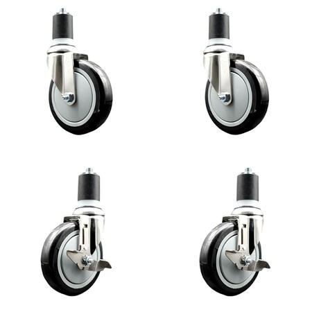Service Caster 5 Inch 316SS Black Poly Swivel 1-7/8 Inch Expanding Stem Caster Brake SCC, 2PK SS316EX20S514-PPUB-BLK-2-TLB-2-178